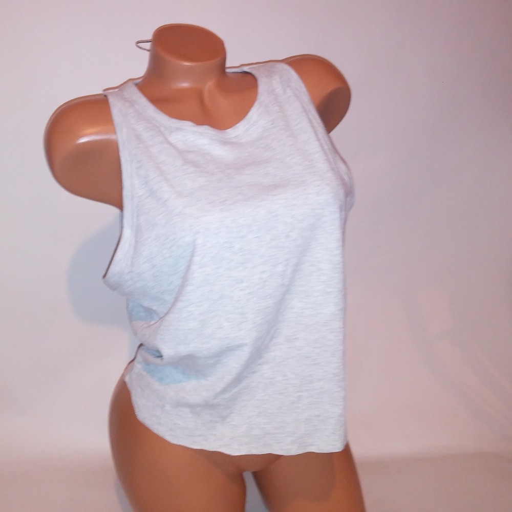 Victoria Secret PINK Tank Top Crop XXL 2X Gray Ribbed Solid Shelf Bra Sleeveless
